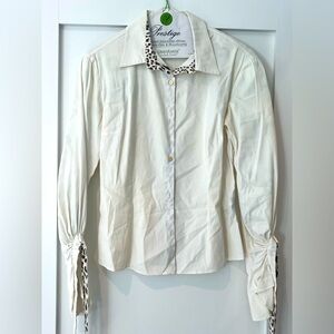 Roberto cavalli white shirt with leopard print trim